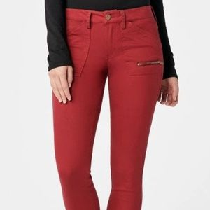 Red Twill Cargo Pants with Zipper